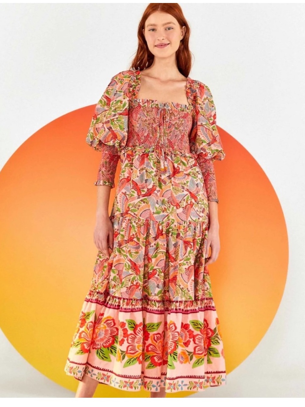 Farm Rio Puff-Sleeve Midi Dress